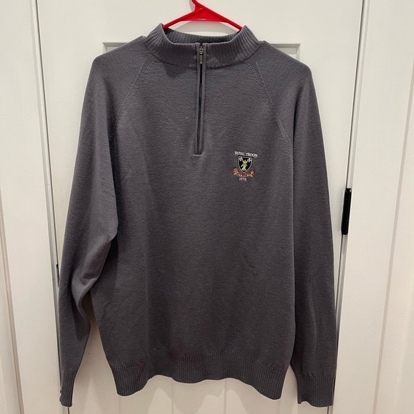 Mens Merino Wool Sweater Size L Gray Pullover Quarter Zip Mock Neck - Picture 2 of 8